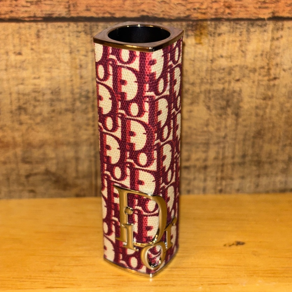 Christian Dior Limited Edition Trotter Oblique Burgundy and Cream Lipstick Case - Picture 3 of 3